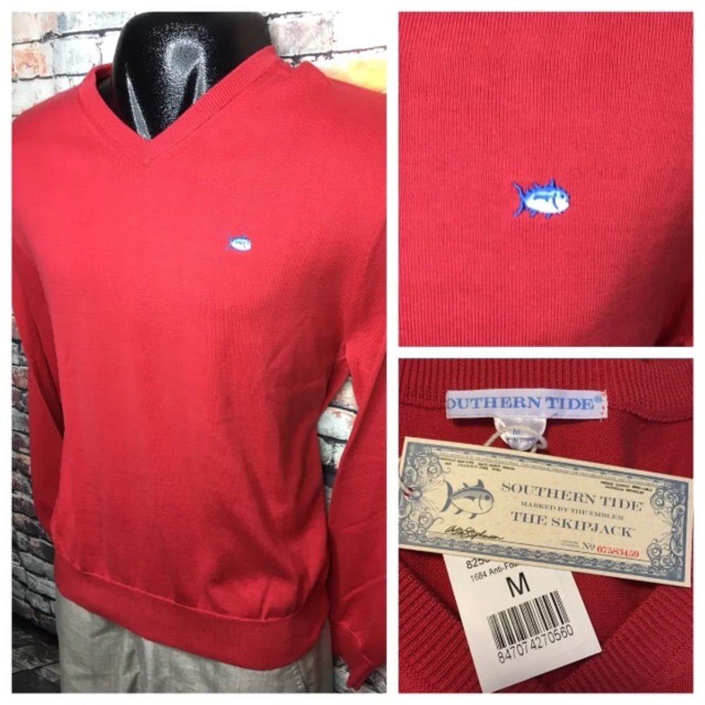 New Southern Tide Skipjack Cotton V Neck Sweater